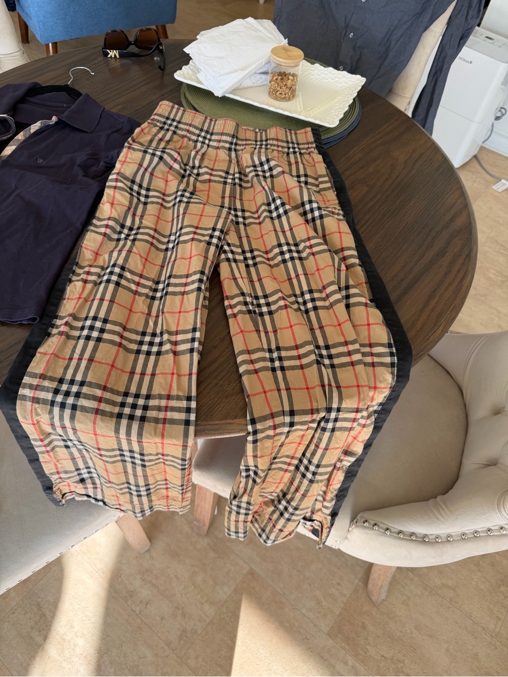 Burberry Beige Plaid Elastic Waist Joggers for Kids
